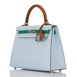 Hermès Kelly Vert Jade Epsom Mini Sellier Palladium Hardware, 2022 (Like New), Green/Blue/Silver Womens Handbag