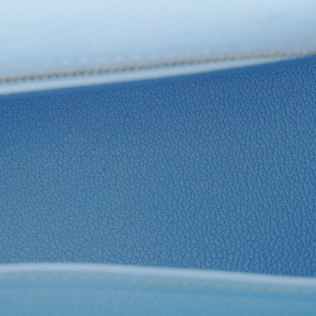 Hermes Kelly Sellier 25 Tri-Color Bleu Brume, Vert Jade and Gold Epsom Palladium Hardware