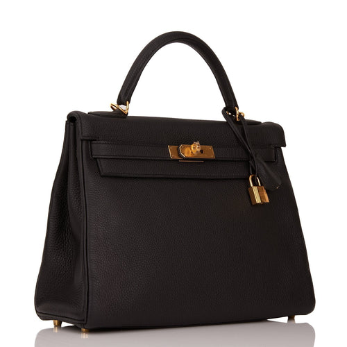 Hermes Kelly Retourne 32 Black Togo Gold Hardware