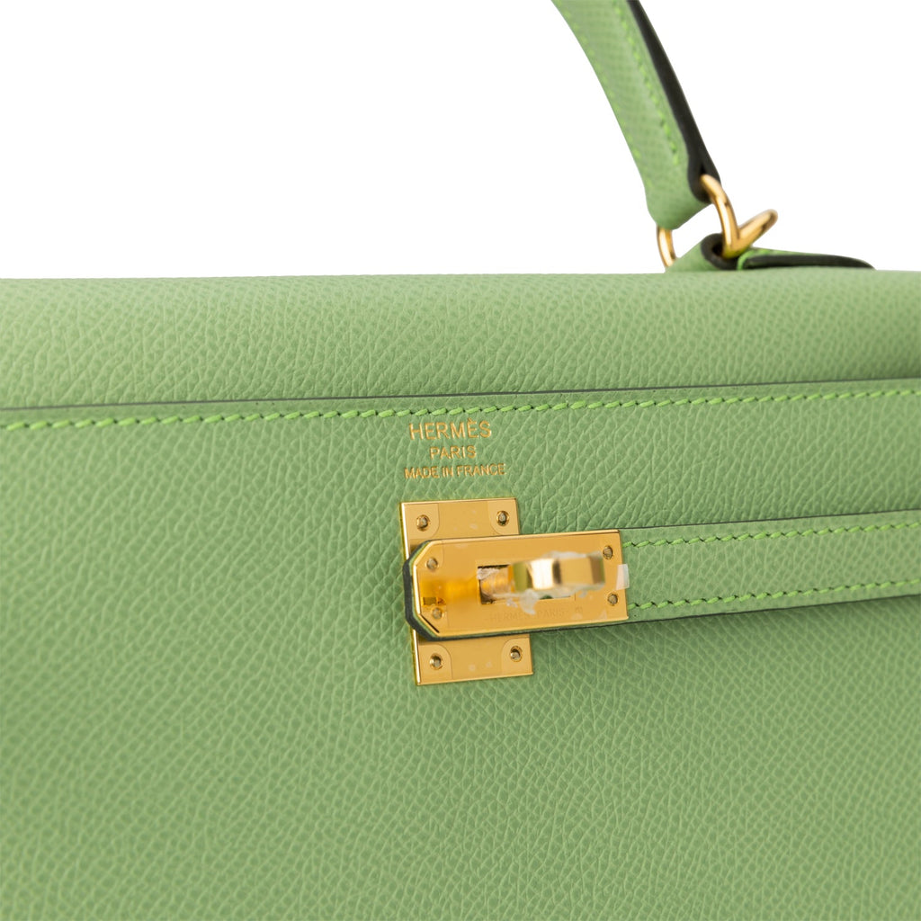 Hermes Kelly Sellier 25 Bag Vert Criquet Epsom Leather Gold Hardware •  MIGHTYCHIC • 
