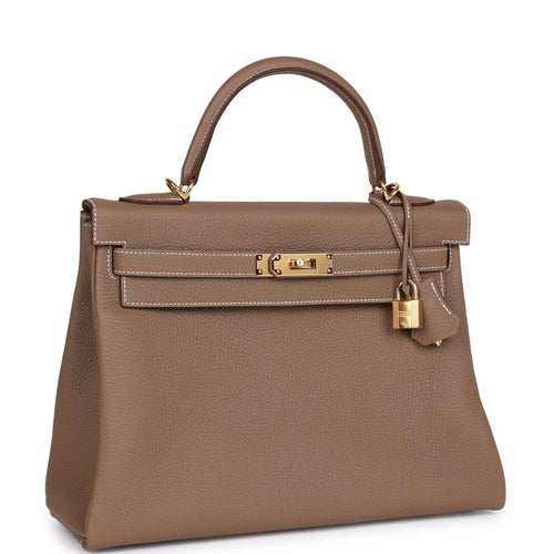 Hermes 32cm Noisette Box Leather Gold Plated Kelly Sellier Bag