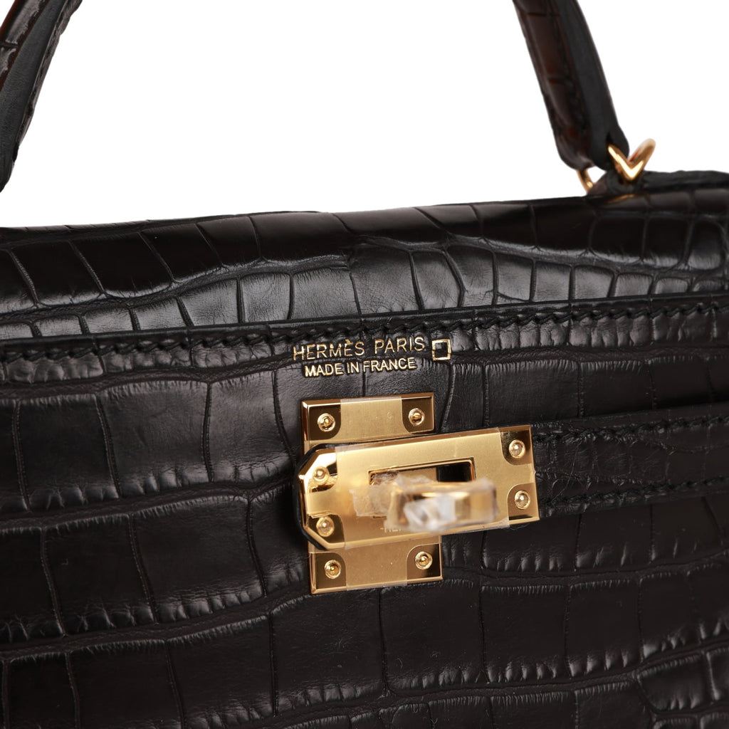 Hermès 20cm Birkin Sellier Black Matte Alligator Gold Hardware
