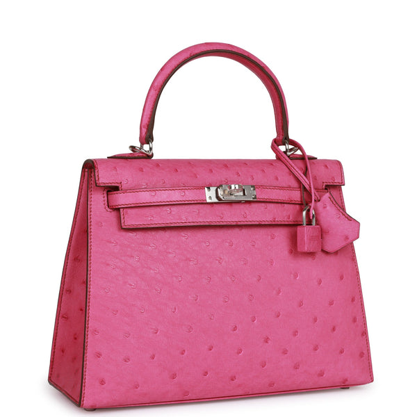 Hermes Kelly 25 in Fuschia Ostrich Leather Handbag - Authentic Pre-Owned Designer Handbags