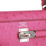 Hermès Kelly 25 Sellier Rose Tyrien Ostrich Palladium Hardware