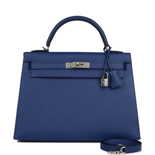 Hermes Kelly Sellier 32 Bleu Saphir Epsom Palladium Hardware