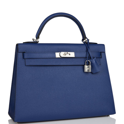Hermes Kelly Sellier 32 Bleu Saphir Epsom Palladium Hardware