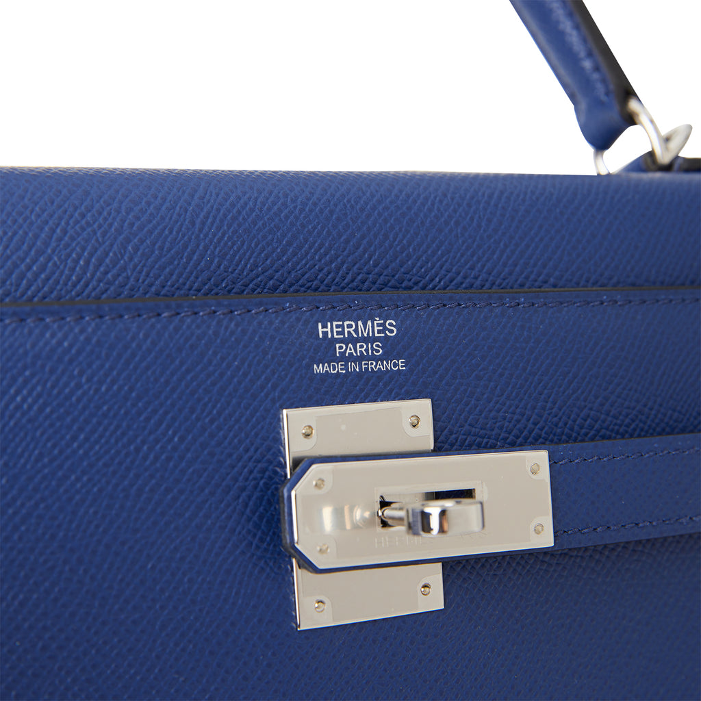 Hermes Kelly Sellier 32 Bleu Saphir Epsom Palladium Hardware