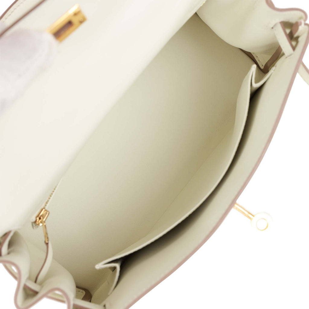 Hermes Kelly 25 Inner sewing handbag Swift mushroom Gold metal