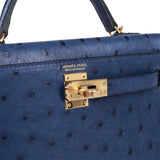 Hermès Kelly 25 Bleu Saphir Sellier Ostrich Gold Hardware GHW