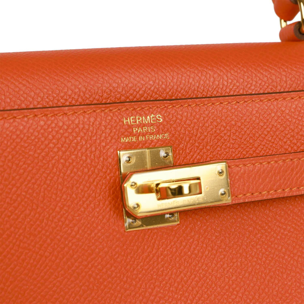Hermes Kelly Sellier 25 Bag Etain Gold Hardware Epsom Leather • MIGHTYCHIC  • 