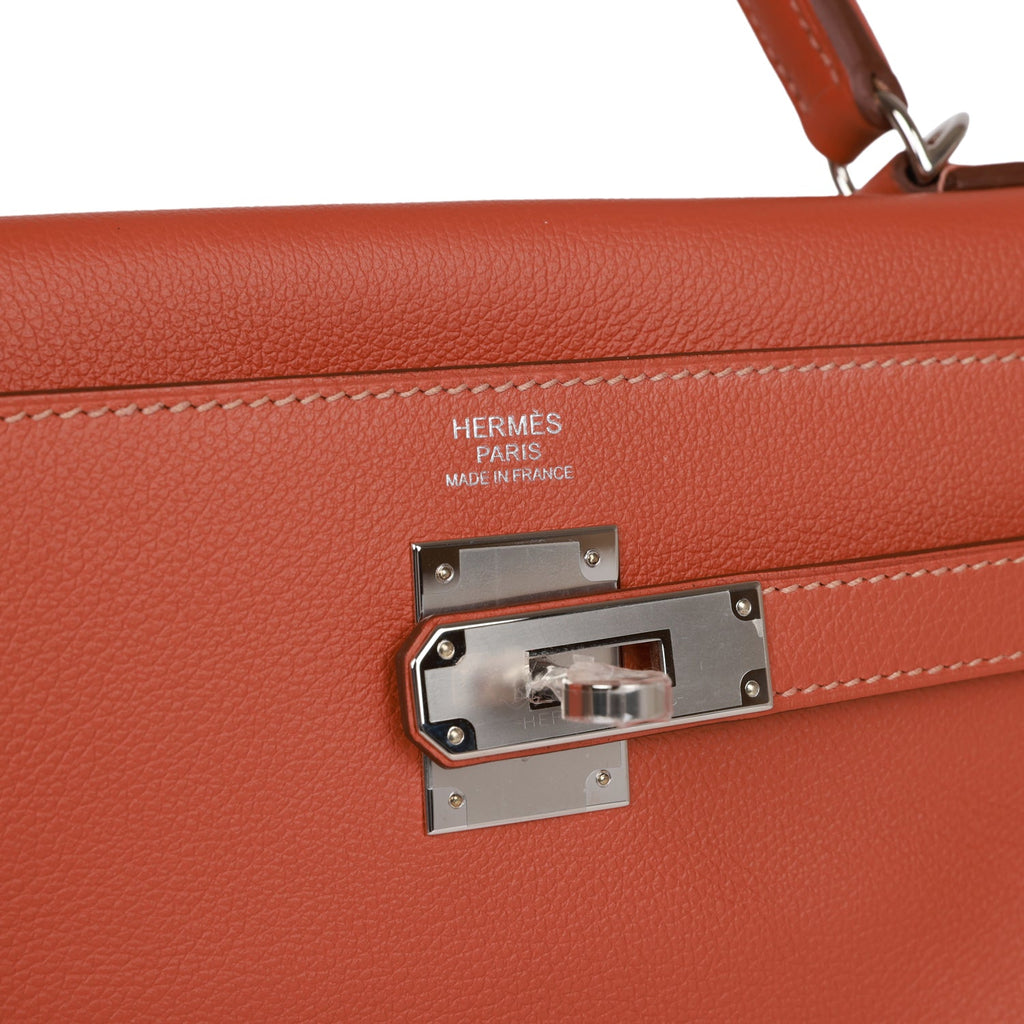 Hermes Orange Epsom Leather Palladium Hardware Kelly Sellier 32
