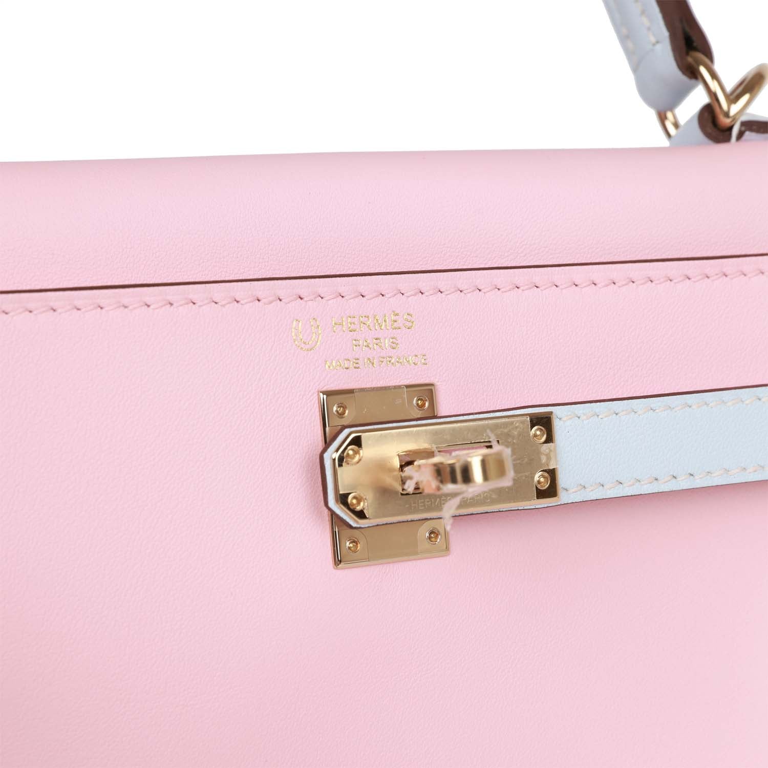 Hermes Special Order (HSS) Kelly Retourne 25 Rose Sakura and Bleu Brum ...