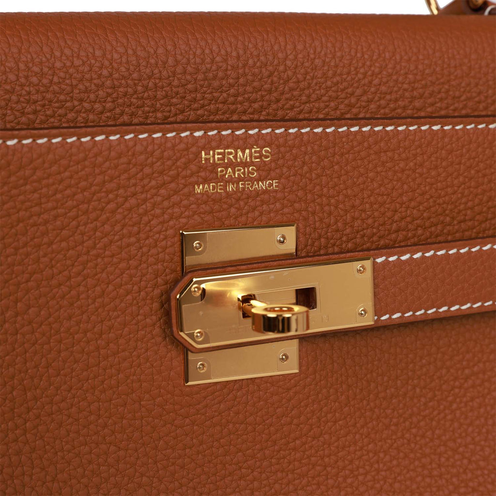 Hermes Kelly bag 25 Retourne Orange Togo leather Gold hardware