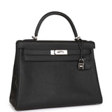 Pre-owned Hermes Kelly Retourne 32 Black Togo Palladium Hardware