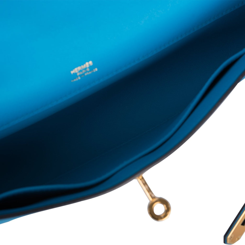 Hermes Kelly Pochette Blue Frida Bleu Gold Hardware Clutch Cut Bag Z S -  Chicjoy