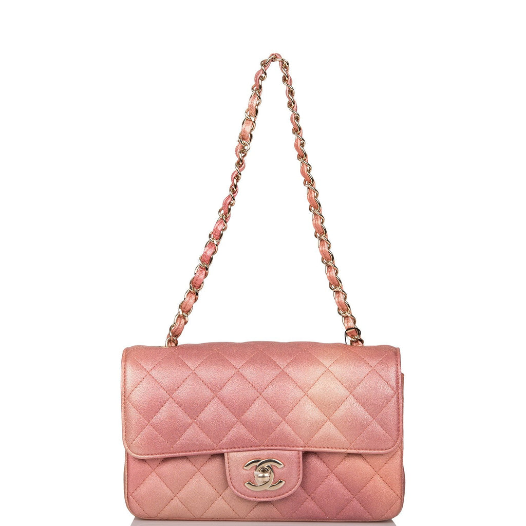 CHANEL Metallic Lambskin Quilted Ombre Mini Rectangular Flap Pink 735974
