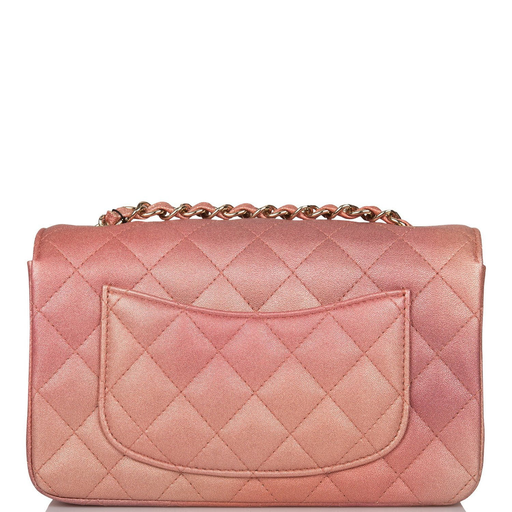 Chanel Mini Rectangular Flap Bag Pink Ombre Metallic Lambskin Light Gold Hardware