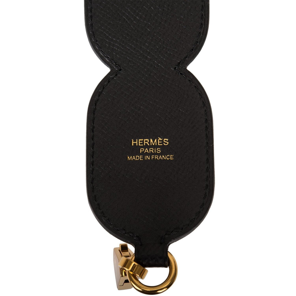 Hermes Black and Gold Epsom Maillons Shoulder Strap 109cm