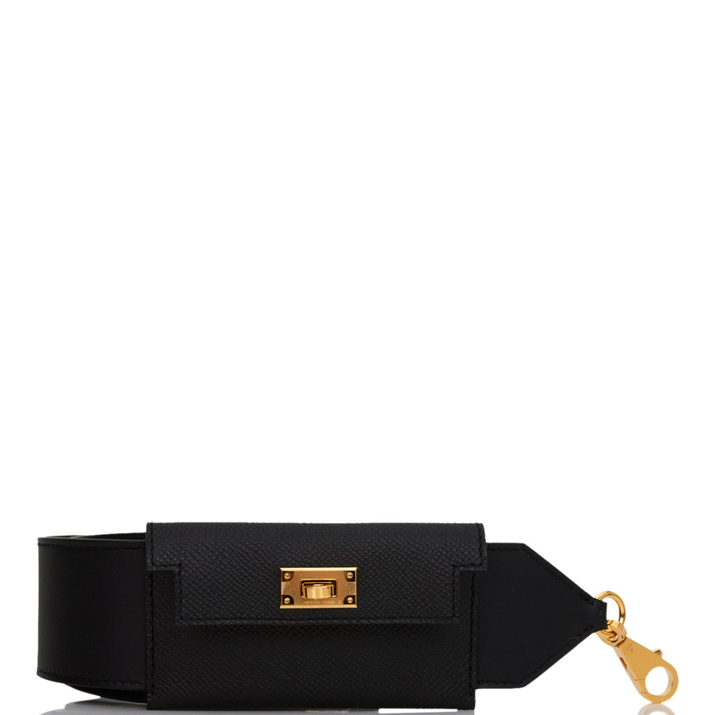 Hermes Kelly Pocket Bag Strap 105 Black Epsom and Swift Gold Hardware ...