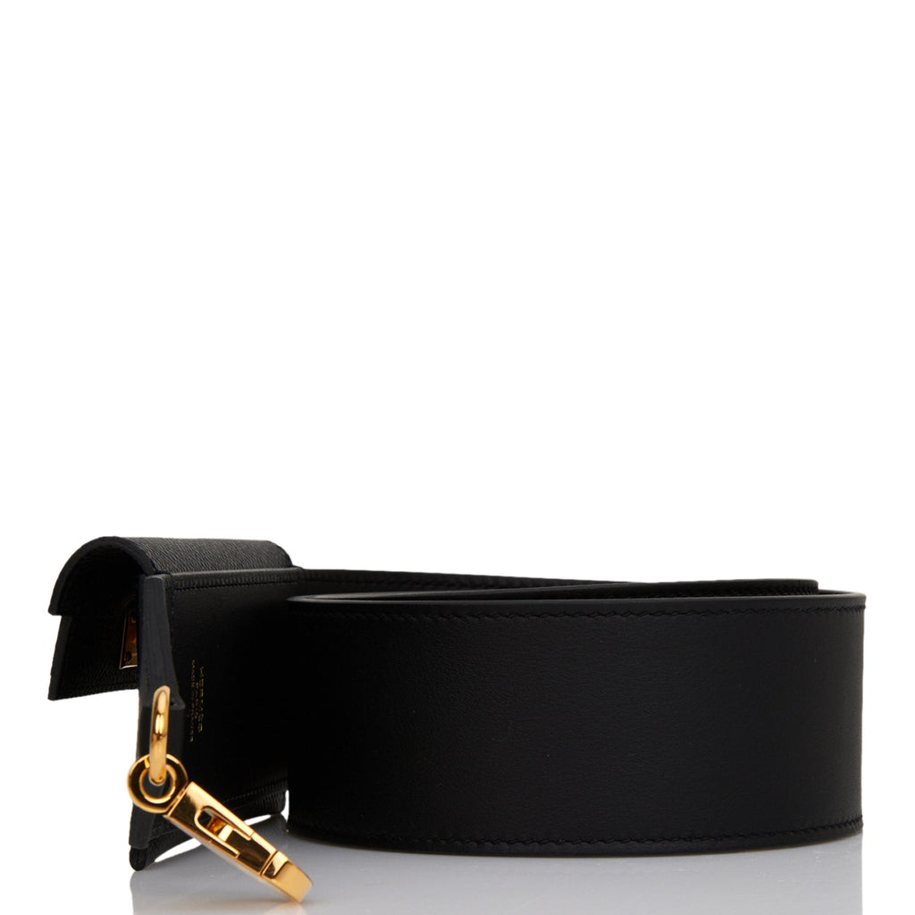 Hermes Kelly Pocket Shoulder Strap Black Swift Epsom Gold Hardware