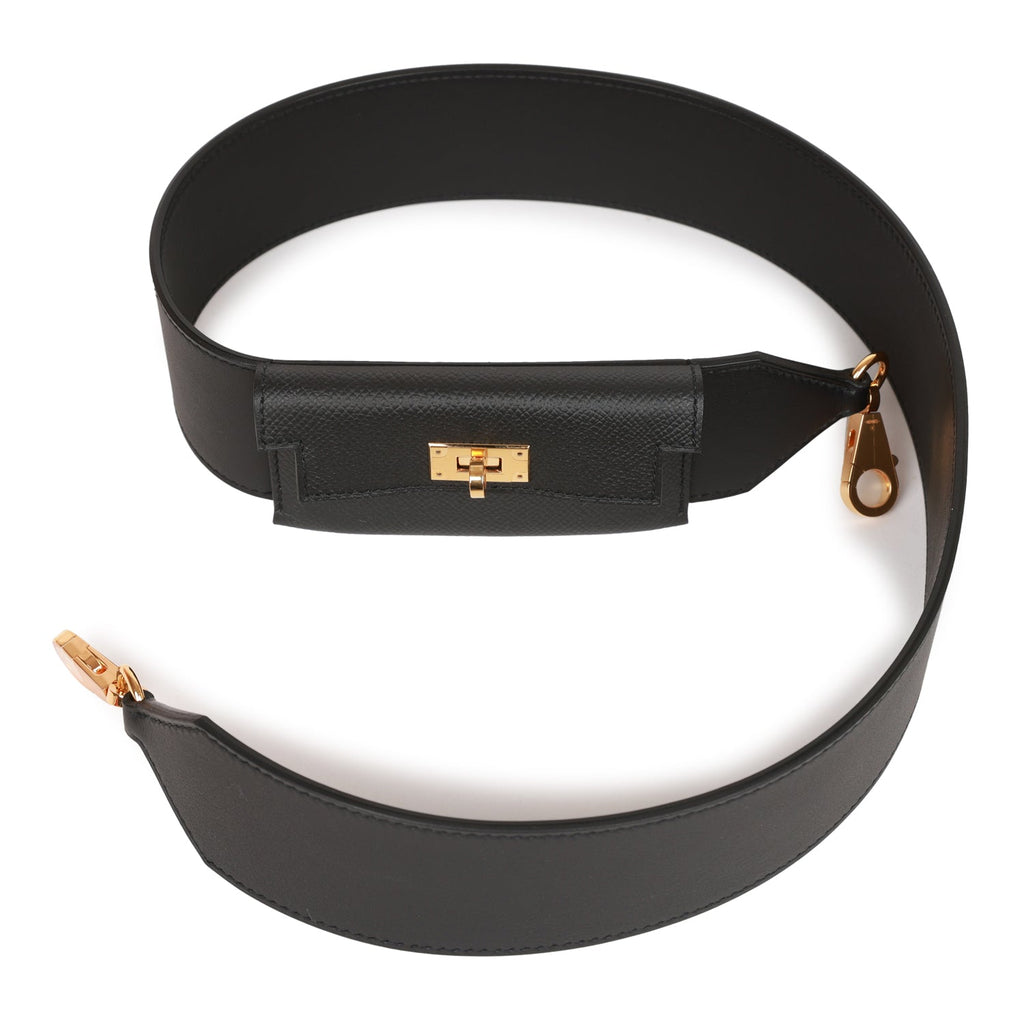 Hermes Kelly Pocket Shoulder Strap Black Swift Epsom Gold Hardware