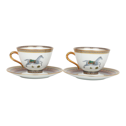 Hermes "Cheval D'Orient" Porcelain Tea Cup and Saucer Set