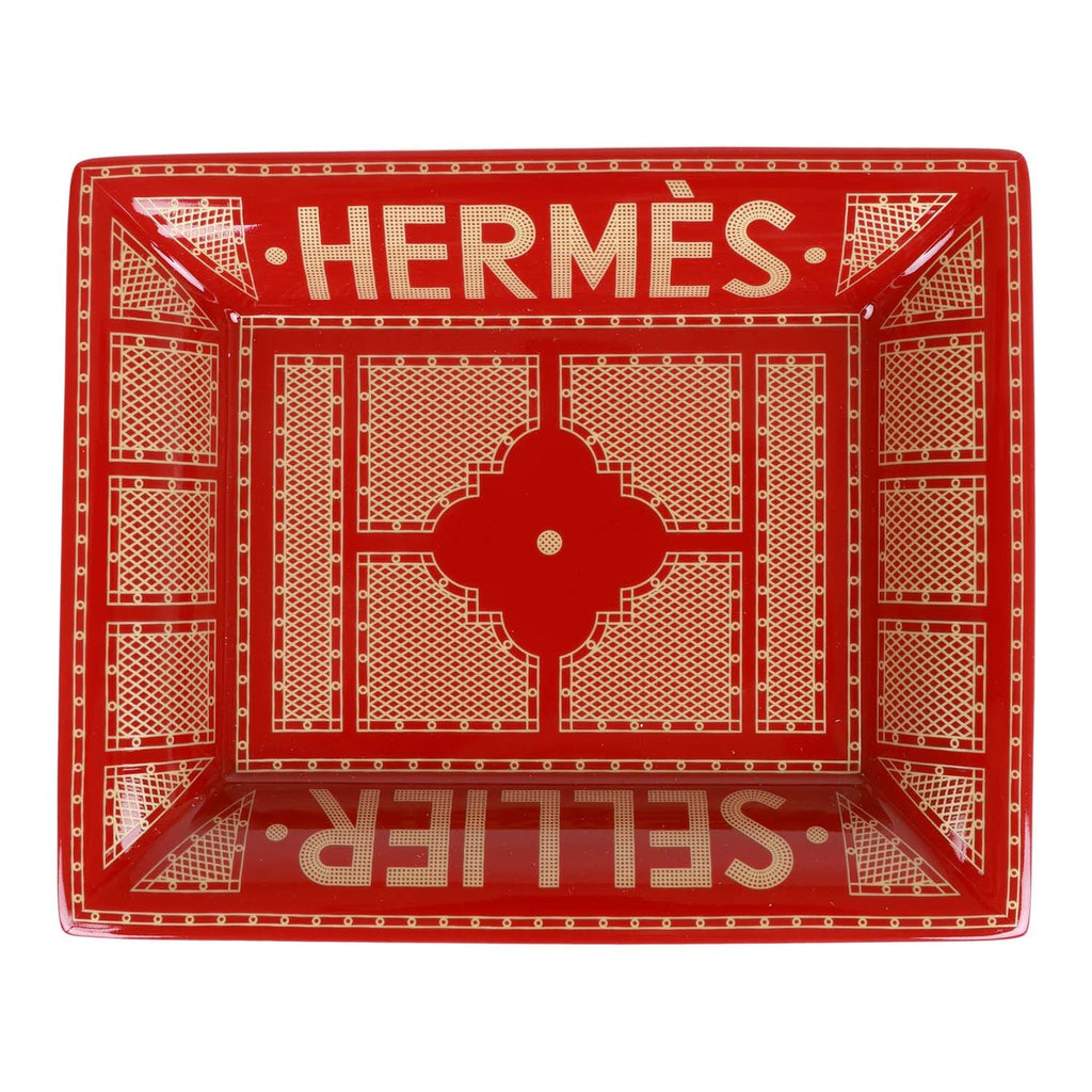 Hermes 2H Vide Poche "Hermes Sellier" Rouge Porcelain Change Tray