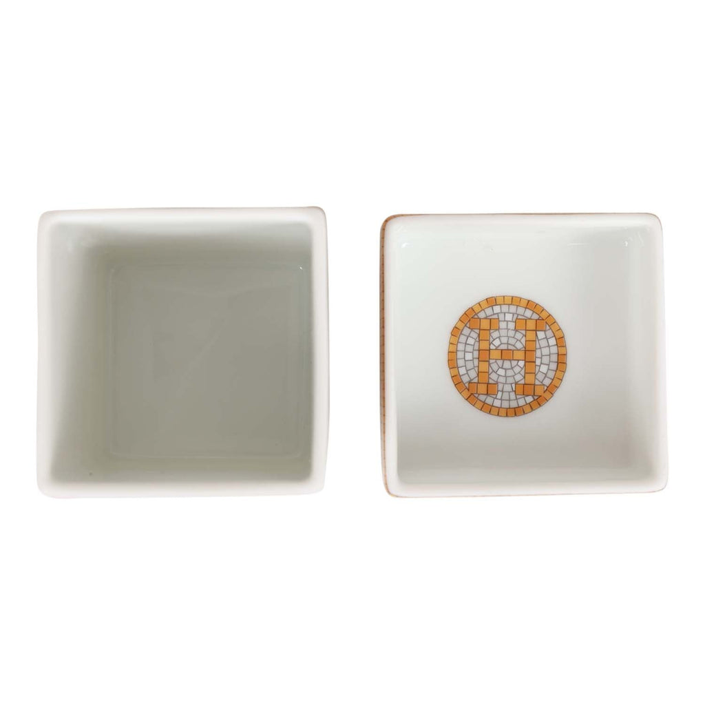 Hermes "Mosaique Au 24" Gold Porcelain Tea Sugar Box Small