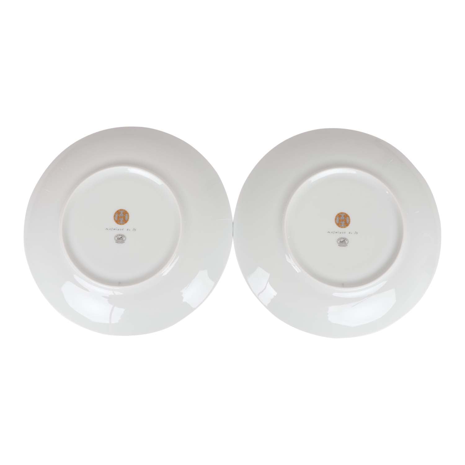 Lot De 2 Assiettes à Dessert Hermès Mosaïque Au 24 - Porcelaine De Limoges, 20,5 Cm, Coffret Orange