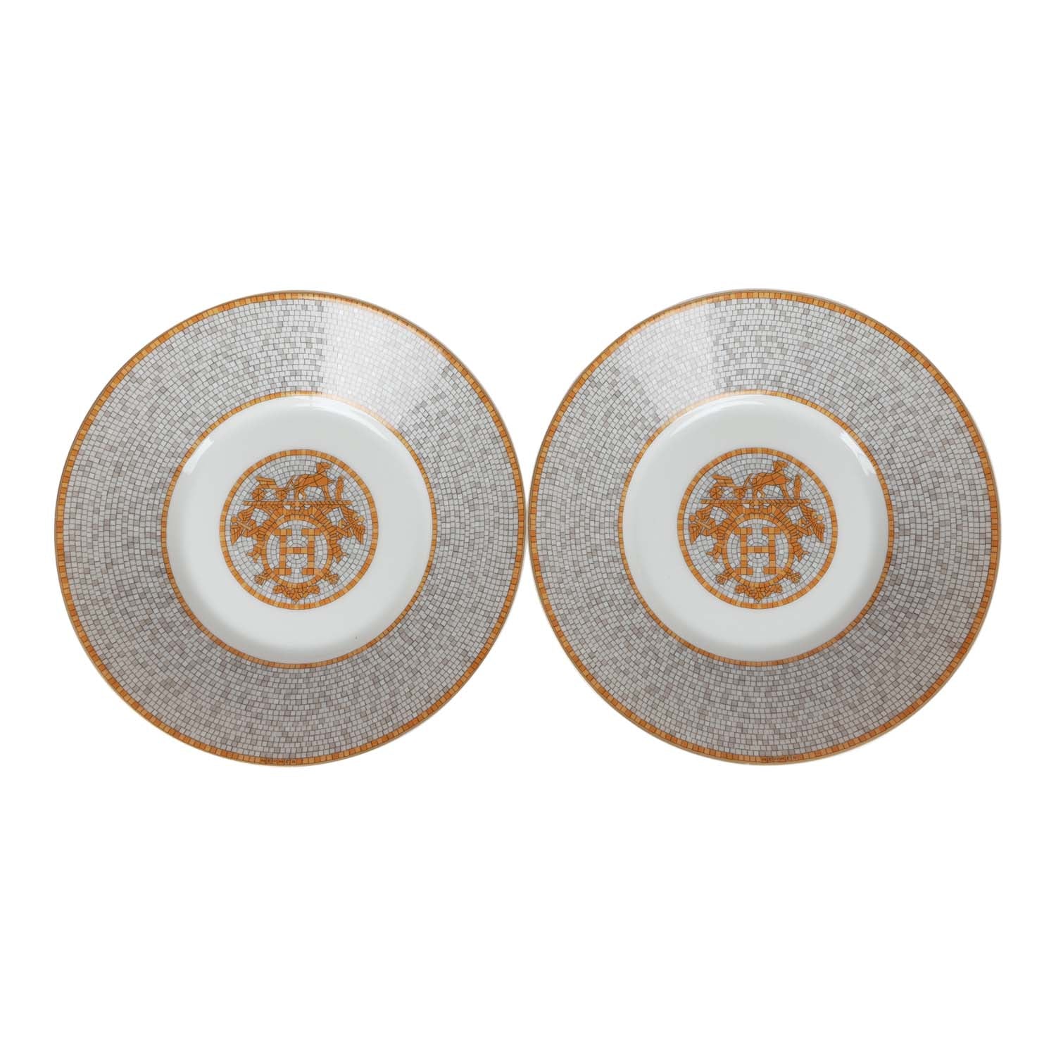 Hermes "Mosaique Au 24" Gold Porcelain Tea Cup and Saucer Set Madison Avenue Couture