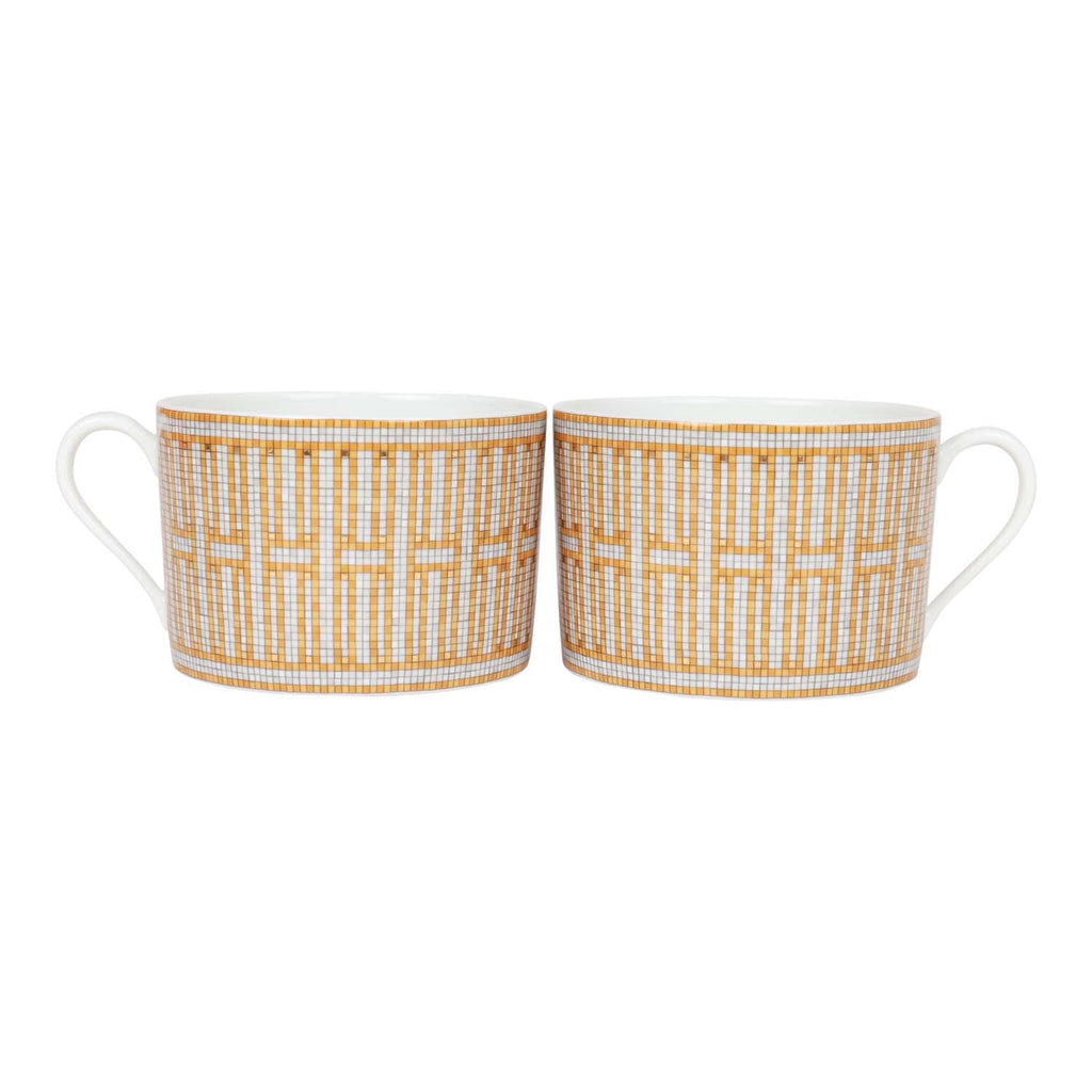 Hermes Mosaique au 24 Gold Tea Cup and Saucer - Set of 2