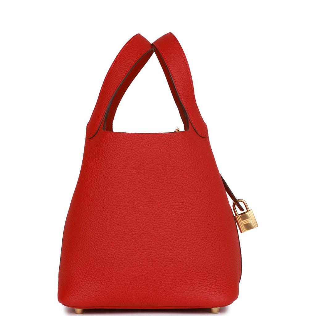 Hermes Picotin Lock Bag 18 In Red Vermillon Leather And Gold