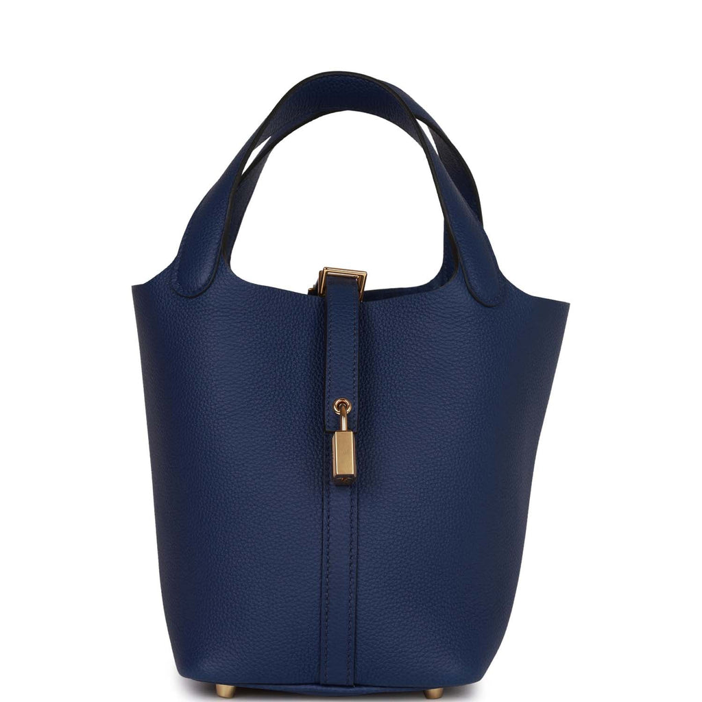 Hermes Picotin Lock 18 Tote Bag in Bleu Pale Clemence with Gold