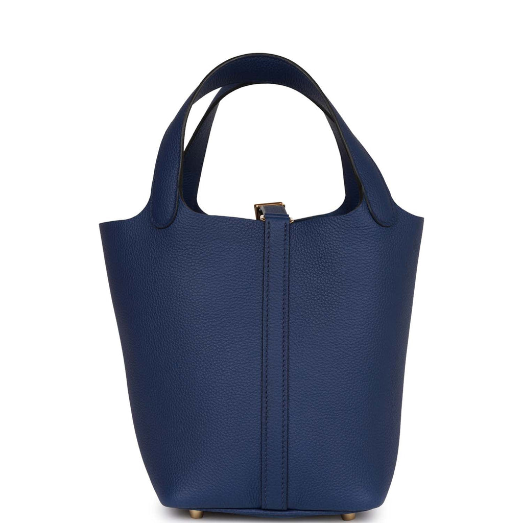 Hermes Picotin Lock 18 Bag Blue Pale Tote Gold Hardware Clemence Leather