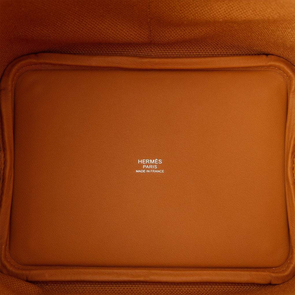 Hermès Picotin Lock Sesame Swift and Toile Goeland Cargo 18 Palladium Hardware, 2023 (Like New), Brown Womens Handbag