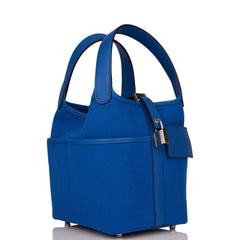 Hermes Picotin Cargo 18 Bleu France Swift and Toile Canvas Palladium Hardware