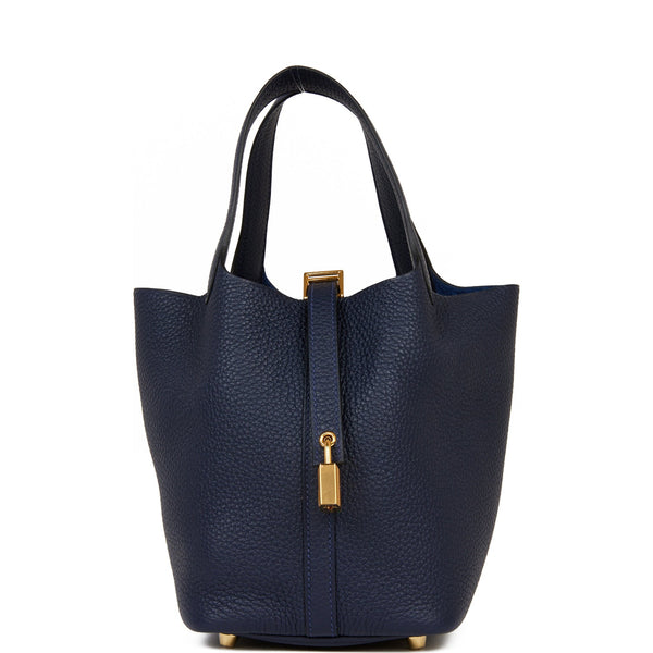 Hermes Picotin Lock 18 Bleu Nuit Clemence Gold Hardware – Madison ...