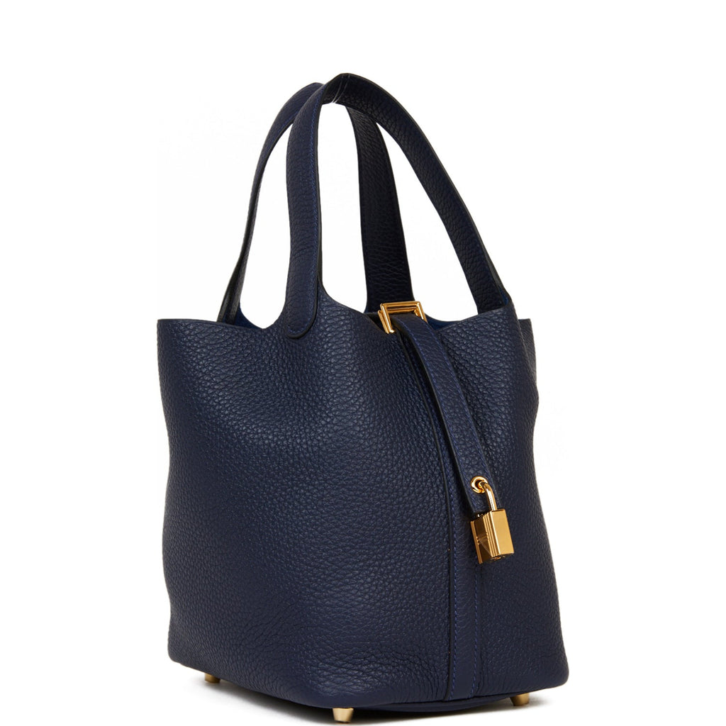 Hermes Picotin Lock 18 Bag 3P Blue Atoll And CC37 Gold Barenia Clemence SHW