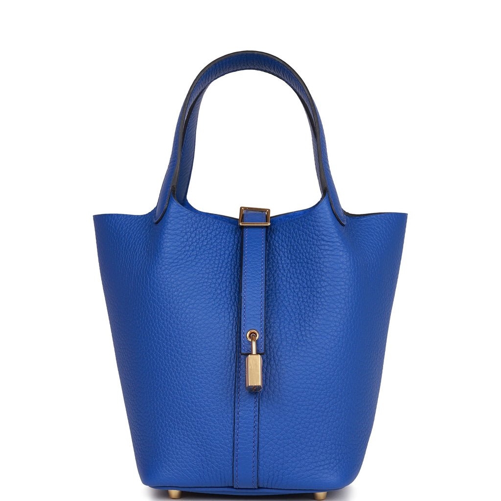 Hermes Rare Picotin 18 In Gold And Bleu Royale With Gold Hardware
