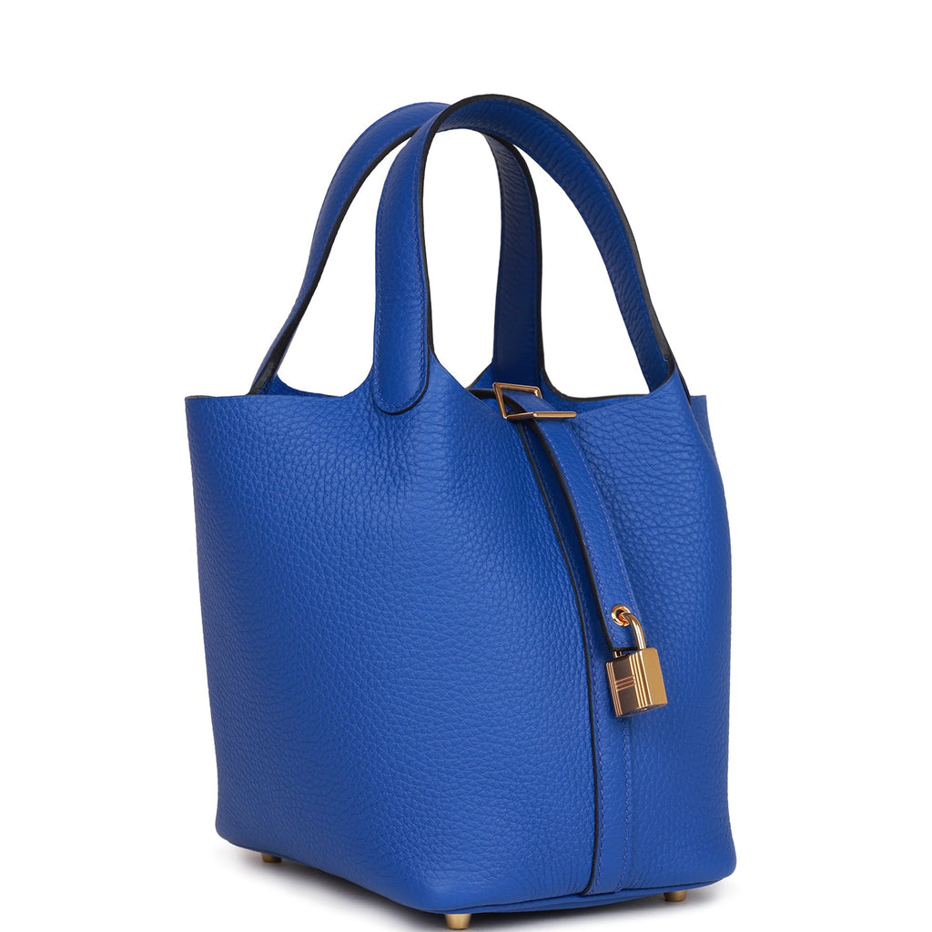 hermes picotin 18 (stamp u) royal blue clemence leather, gold