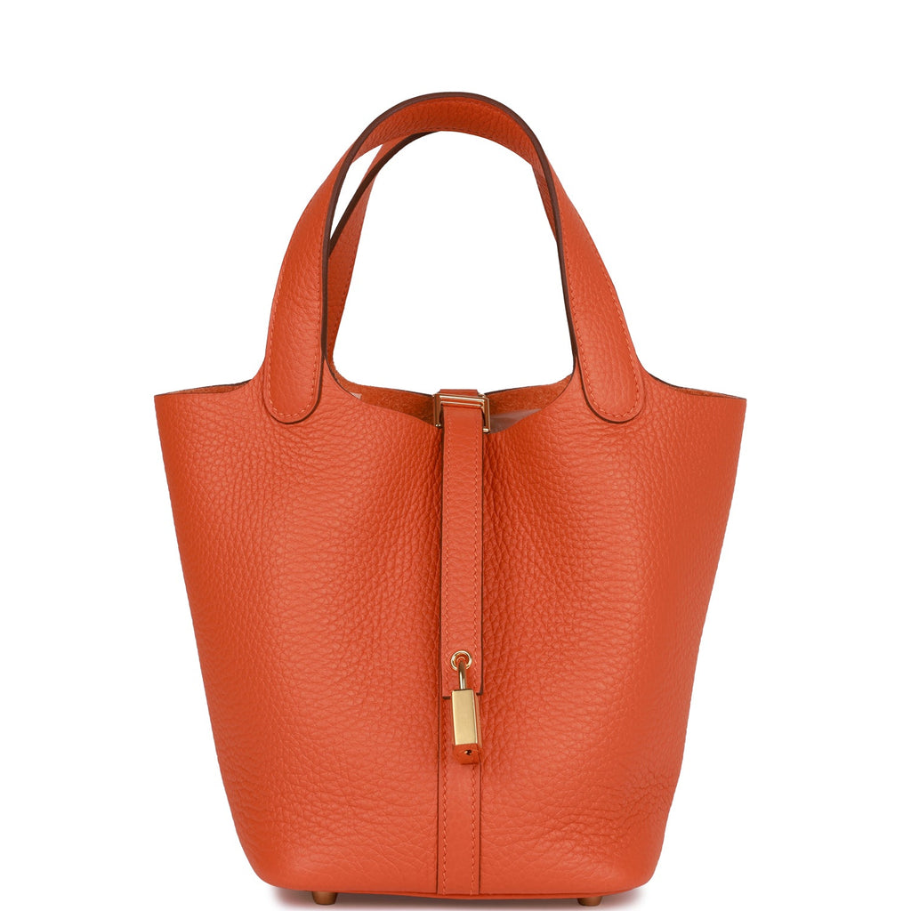 HERMÈS PICOTIN 18CM ORANGE Clemence Leather with Gold Hardware