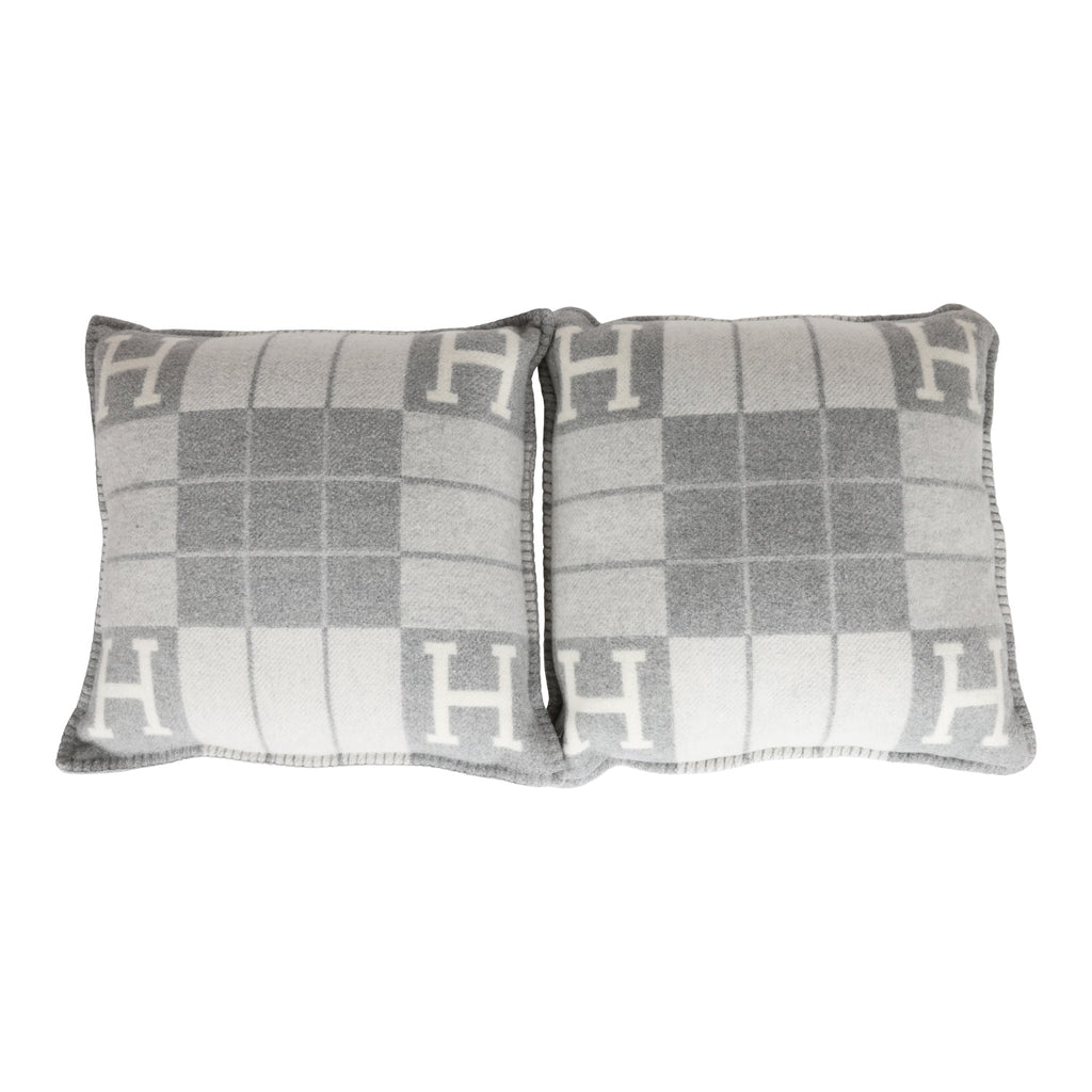 Hermes "Avalon III" Ecru and Gris Clair Signature H Cushion PM Set of Two