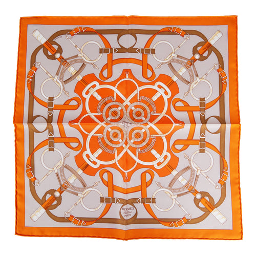 Hermes "Gavroche" Orange Silk Pocket Square Scarf 45cm