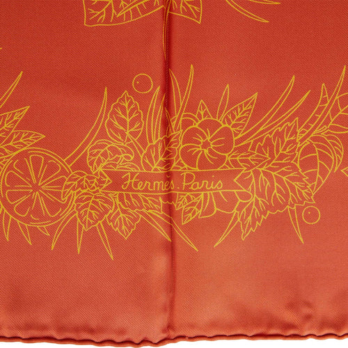 Hermes "De La Citrouille A La Caleche" Orange Silk Shawl Scarf 90cm