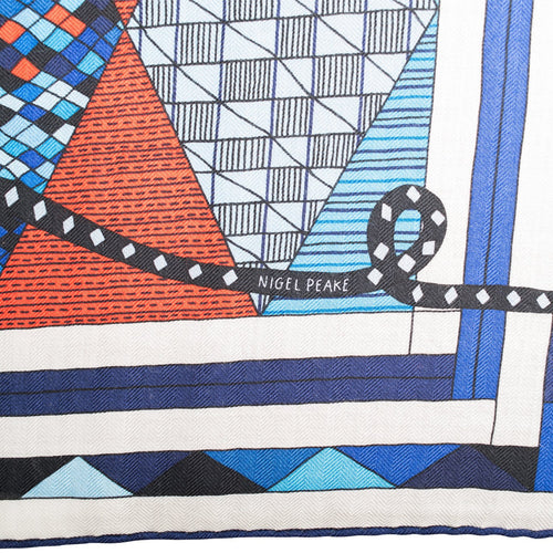 Hermes "Patchwork Horse" Bleu Royal Cashmere and Silk Shawl 140cm