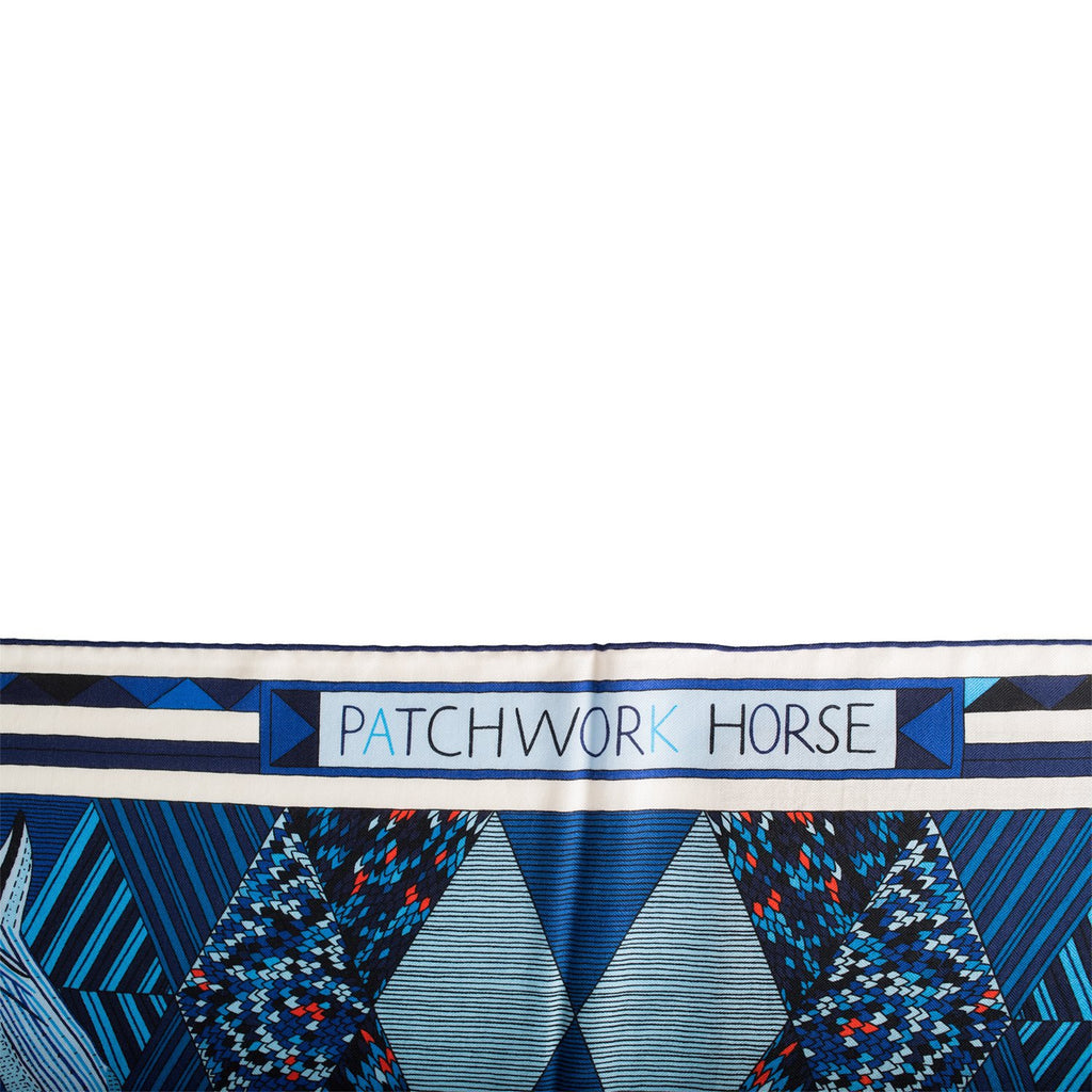 Hermes "Patchwork Horse" Bleu Royal Cashmere and Silk Shawl 140cm