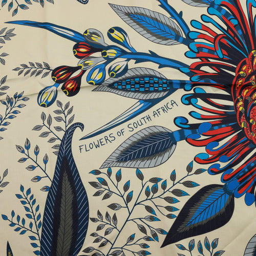 Hermes "Flowers of South Africa" Blue Giant Silk Shawl Scarf 140cm