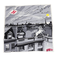 Hermes "Minuit au Faubourg Super H" White Silk Twill Scarf 70cm