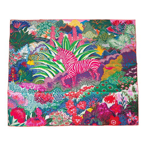 Hermes "Mountain Zebra" Fuchsia Silk Twill Scarf 90cm