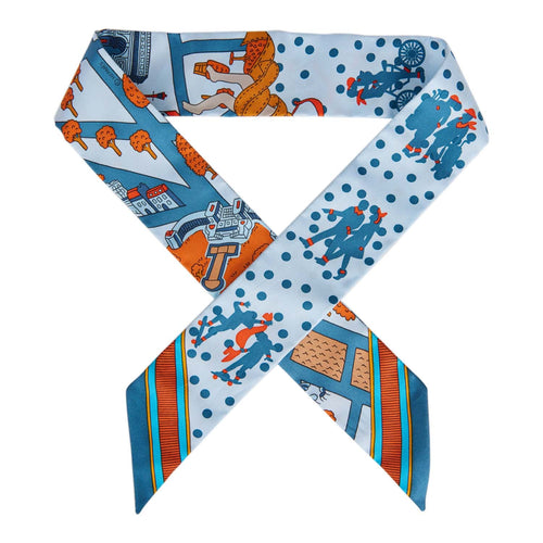 Hermes "Les Nouveaux Amoureux de Paris" Ciel Silk Twilly